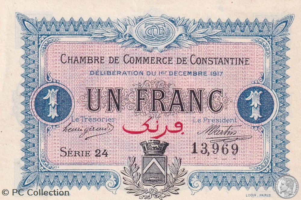 140-15- 1/12/1917 Constantine 1 Franc Cdc Séries 24 billets afrique algerie 140 15 1 12 1917 constantine 1 franc cdc series 24