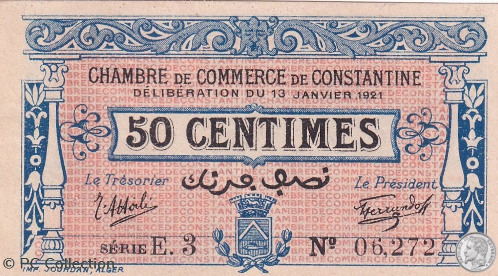 billets afrique algerie 140 25 13 1 1921 constantine 50 centimes cdc series e3