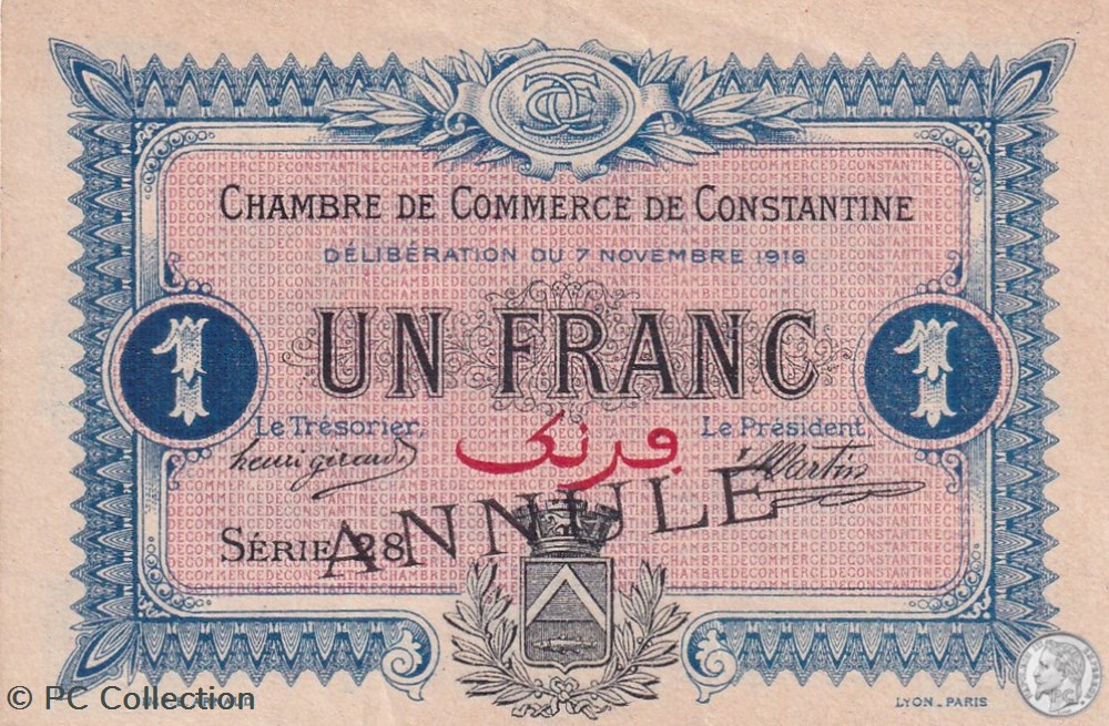 140-11- 7/11/1916 Constantine 1 Franc Cdc Séries ANNULÉ billets afrique algerie 140 11 7 11 1916 constantine 1 franc cdc series annule
