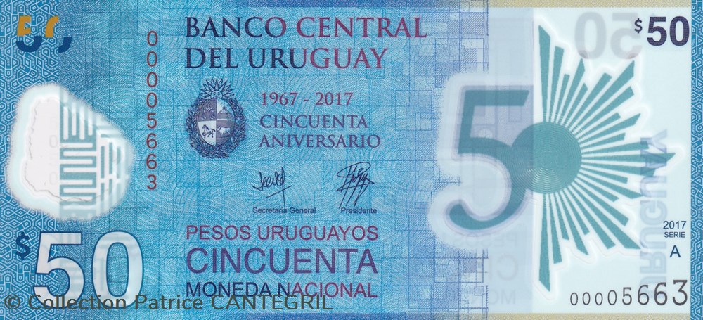 50 Pesos Uruguayos Banco Central del Uruguay 2017 Unc Pick 100 billets amerique du sud 50 pesos uruguayos banco central del uruguay 2017 unc pick 100