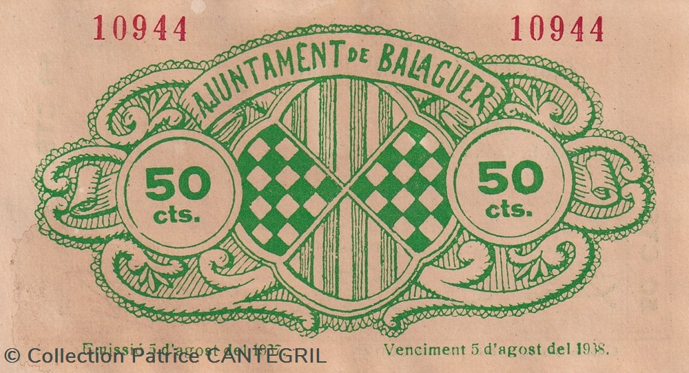 1937 50 Centimes Balaguer Unc billets europe espagne 1937 50 centimes balaguer unc