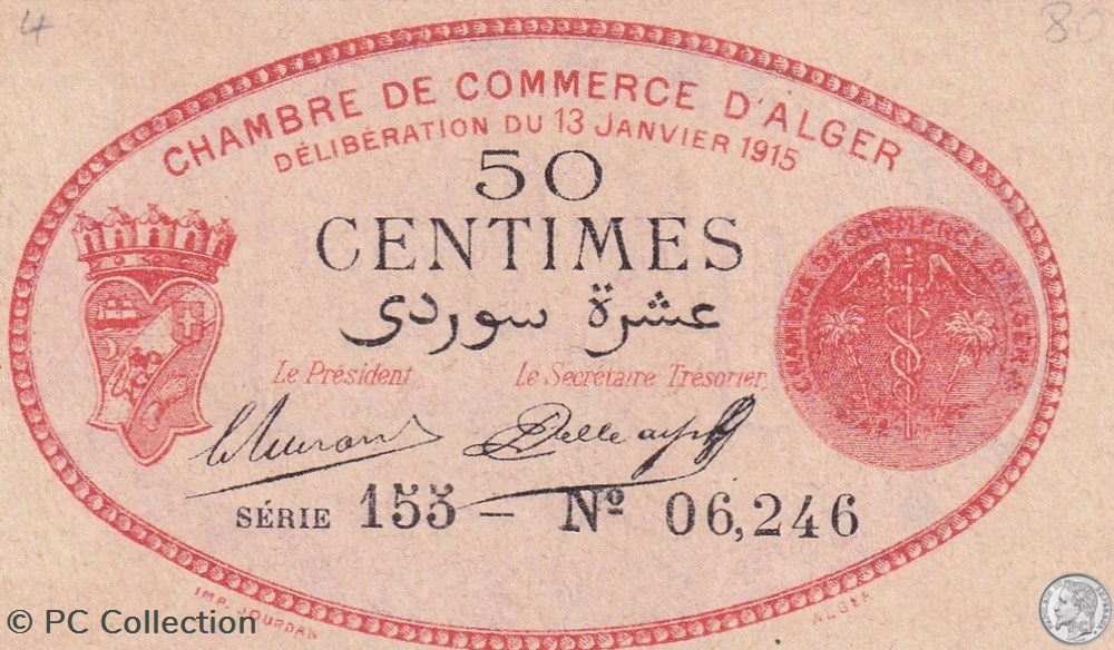 137-5-13/1/1915 Alger 50 cts Cdc. (4) billets afrique algerie 137 5 13 1 1915 alger 50 cts cdc 4