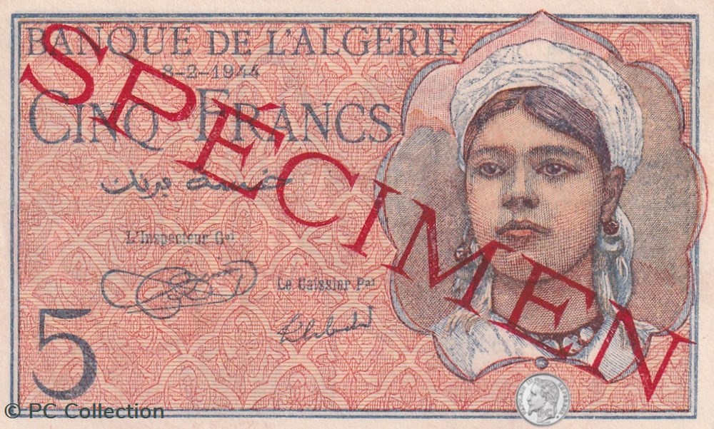 1944 Pick 94s 5 Franc algérien Unc Spécimen (1) billets afrique 1944 pick 94s 5 franc algerien unc specimen 1
