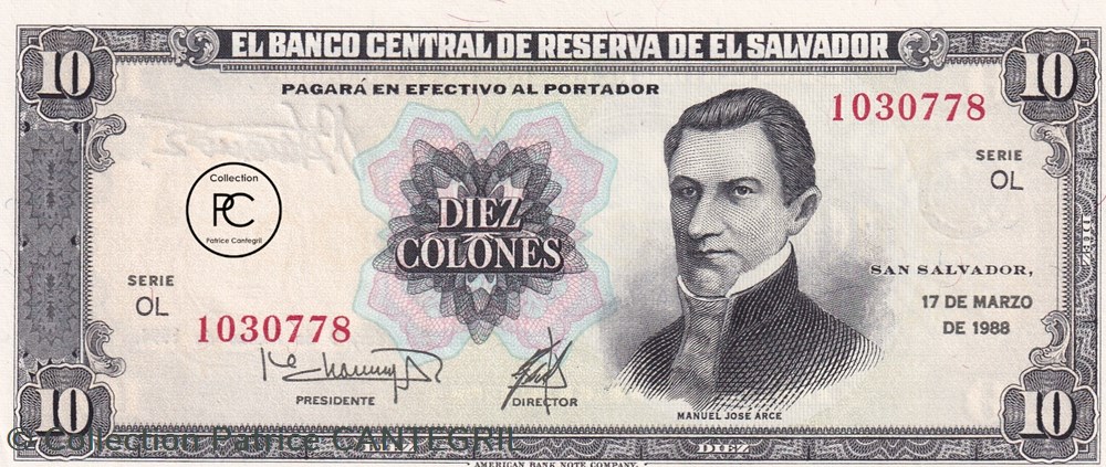 billets amerique centrale et caraibes 1988 pick135b 10 colon salvadorien unc