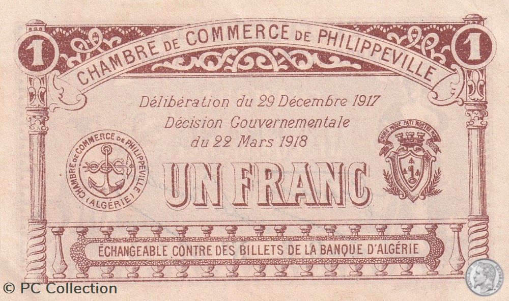 billets afrique algerie 142 9 29 12 1917 philippeville 1 franc cdc serie b5
