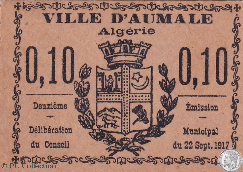 AUMALE 4 - 0,10 franc 1917 billets afrique algerie aumale 4 0 10 franc 1917