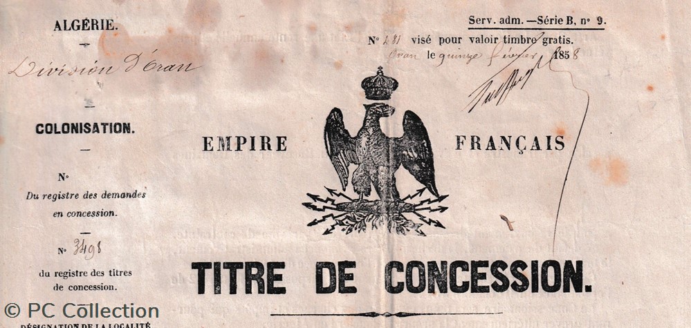 titre de concession 1859 Algérie sous Empire Français 3 documents anciens titre de concession 1859 algerie sous empire francais