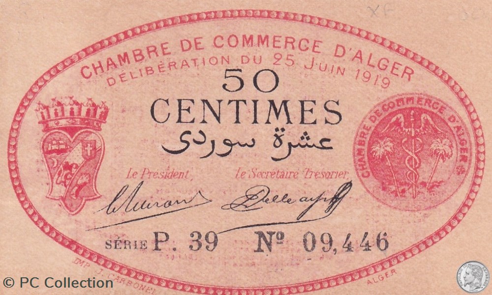 137-11-25/6/1919 Alger 50 cts Cdc.(1) billets afrique algerie 137 11 25 6 1919 alger 50 cts cdc 1