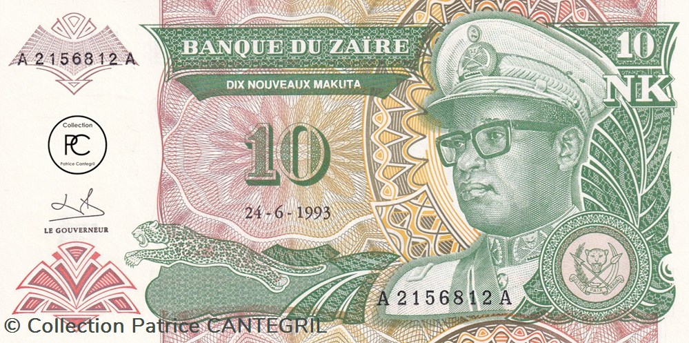 1993 Pick49 10 K - Makuta zaïrois Unc billets afrique zaire 1993 pick49 10 k makuta zairois unc