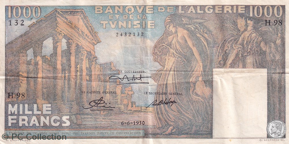 1950 Pick 29a 1000 francs Temple romain Type 1950 billets afrique algerie 1950 pick 29a 1000 francs temple romain type 1950