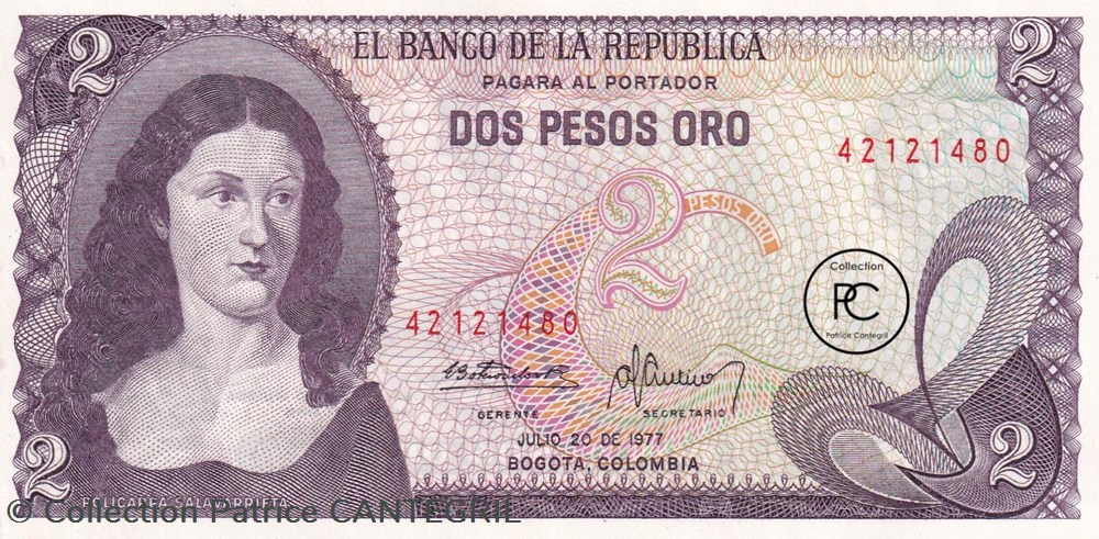 1977 Pick413b.3 2 Peso oro colombien Unc billets amerique du sud 1977 pick413b 3 2 peso oro colombien unc