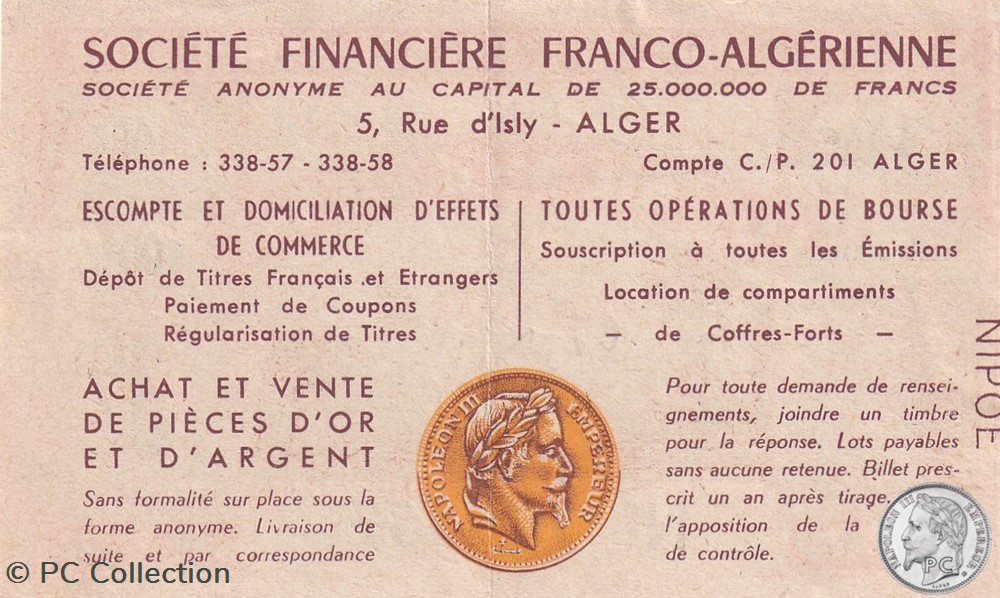 Loterie Franco Algérienne 1/10 éme 32 éme Tranche 1954 billets afrique loterie franco algerienne 1 10 eme 32 eme tranche 1954