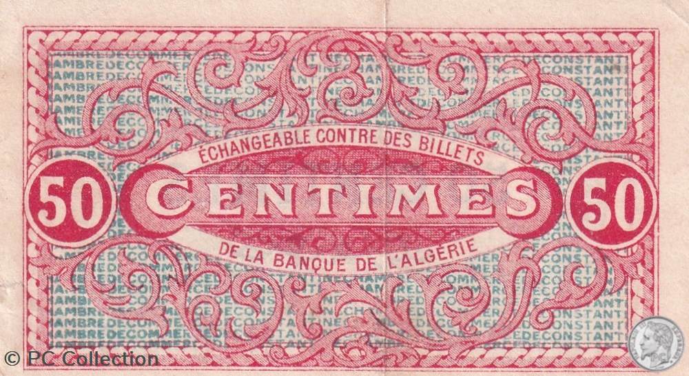 billets afrique algerie 140 19 28 6 1919 constantine 50 centimes cdc series b35