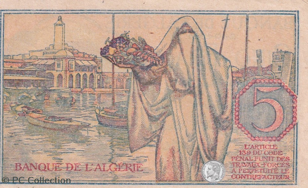 1944 Pick 94b 5 Franc algérien (4)Unc billets afrique 1944 pick 94b 5 franc algerien 4 unc