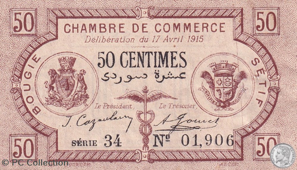 139-1- 17/4/1915 Bougie Sétif 50 cts Cdc Séries 34 billets afrique algerie 139 1 17 4 1915 bougie setif 50 cts cdc series 34