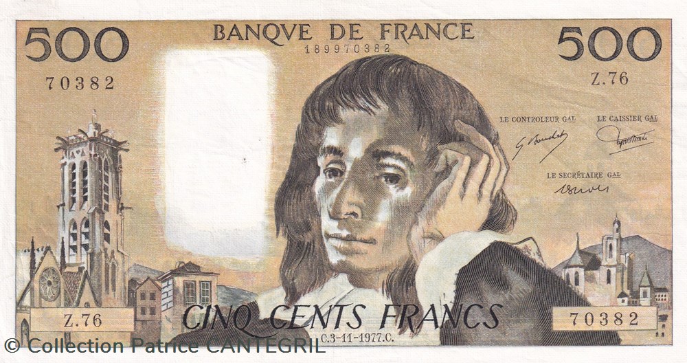500 Francs Pascal 3.11.1977 Z.76 SPL billets europe france 500 francs pascal 3 11 1977 z 76 spl