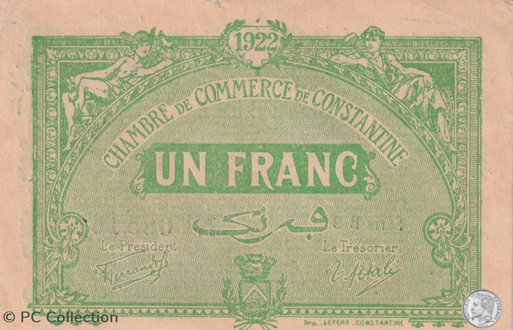 * 140-34- 12/10/1921 Constantine 1 Franc Cdc Séries B9 billets afrique algerie 140 34 12 10 1921 constantine 1 franc cdc series b9
