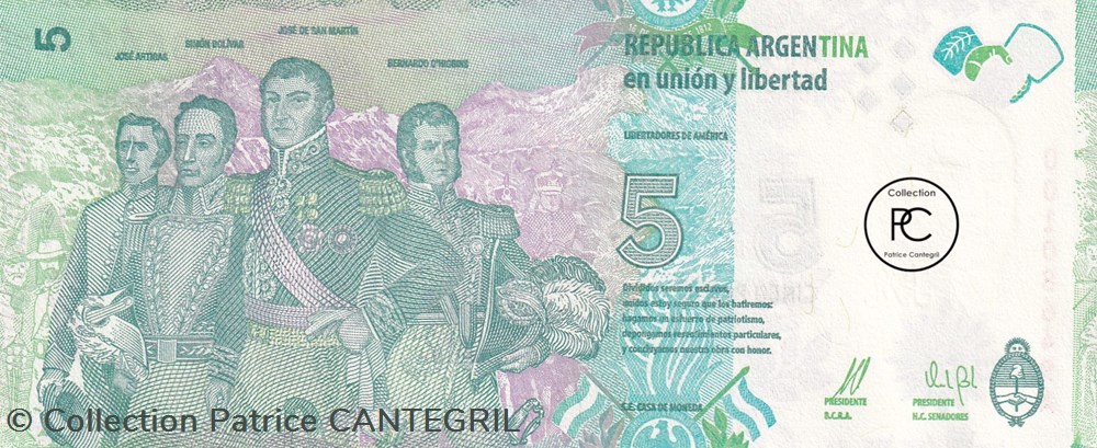 2015 Pick359a 5 $ - Peso argentin Unc billets amerique du sud argentine 2015 pick359a 5 peso argentin unc