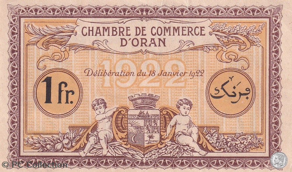 141-33- 18/1/1922 Oran 1 Franc Cdc billets afrique algerie 141 33 18 1 1922 oran 1 franc cdc