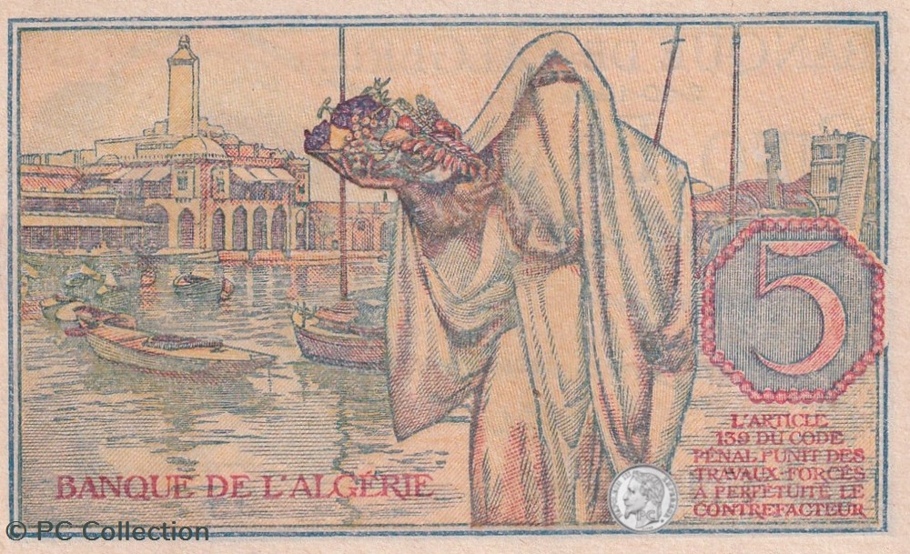 1944 Pick 94b 5 Franc algérien (5)Unc billets afrique 1944 pick 94b 5 franc algerien 5 unc