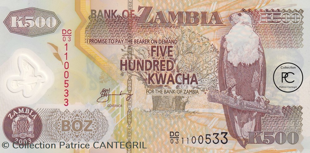2003 Pick43b 500 ZK - Kwacha zambien Unc billets afrique 2003 pick43b 500 zk kwacha zambien unc