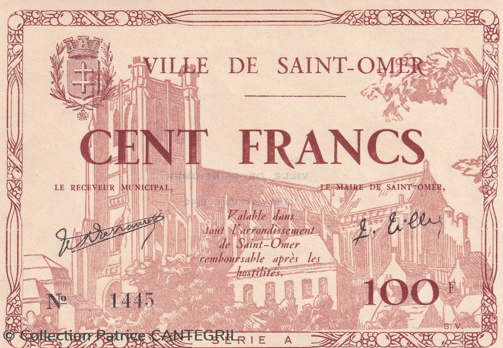 100 Francs Ville de St OMER 1940 Unc billets 100 francs ville de st omer 1940 unc