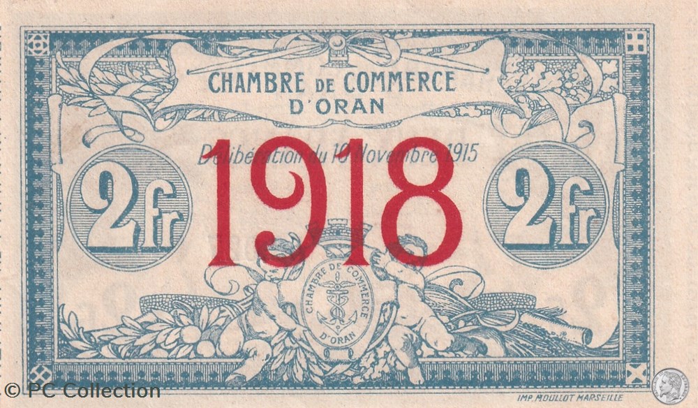 141-8-10/11/1915 Oran 2 FrancS Série V Cdc billets afrique algerie 141 8 10 11 1915 oran 2 francs serie v cdc