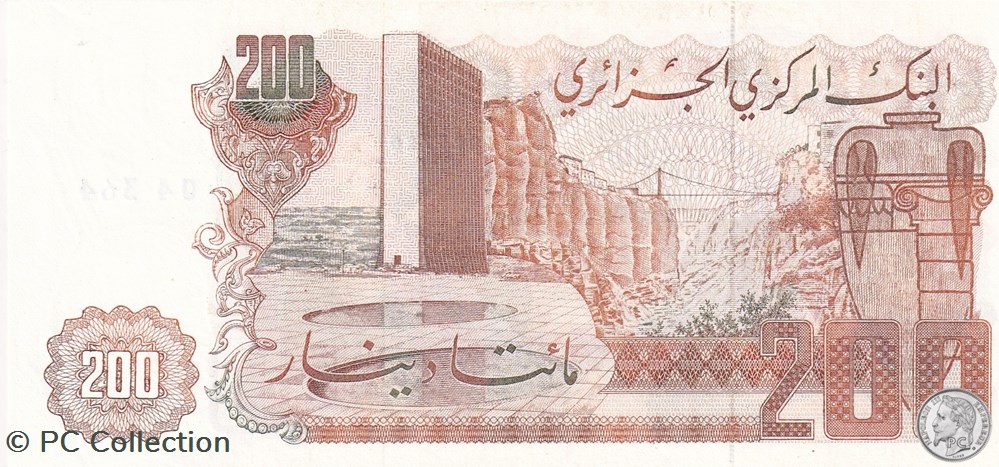 billets afrique 1983 pick135b 200 dinar algerien unc 10 radar
