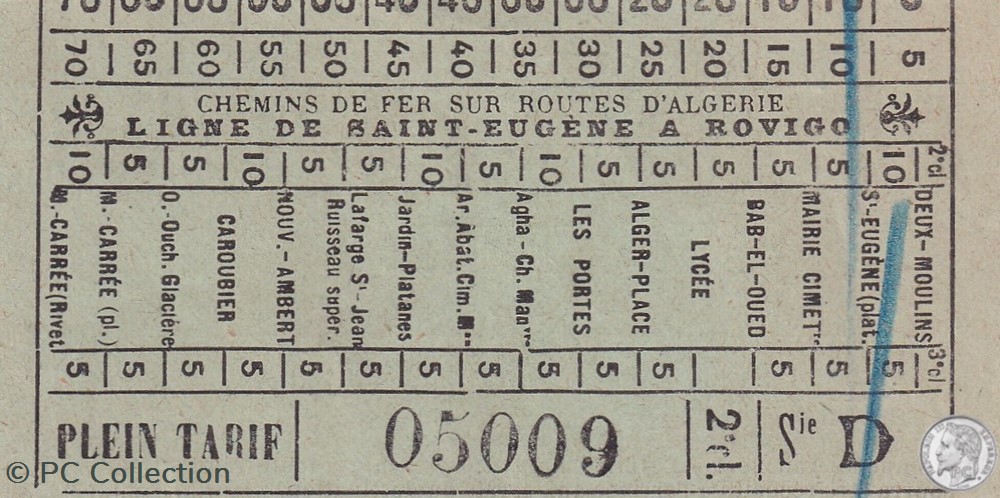 documents anciens titres transport ticket billet tramway alger chemins de fer sur routes algerie ligne st eugene a rovigo savon