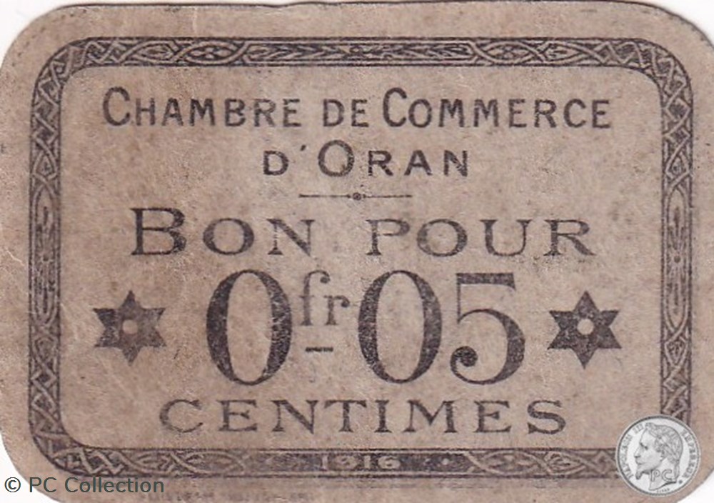 141-48-1916 Oran 5 Cts Cdc billets afrique algerie 141 48 1916 oran 5 cts cdc