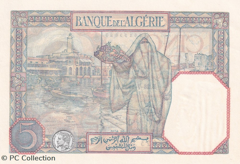billets afrique 1933 pick77a 5 franc algerien 623 unc