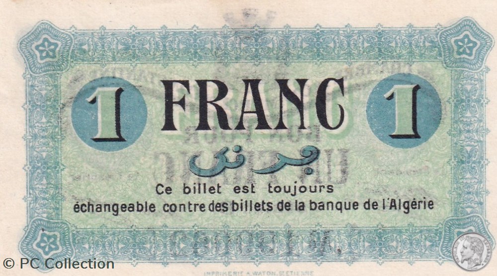 billets afrique algerie 140 4 1 5 1915 constantine 1 franc cdc series b
