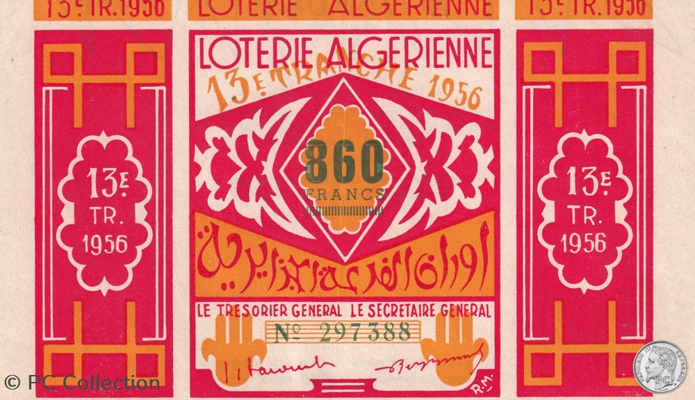 billets afrique loterie algerienne 13eme tranche 1956