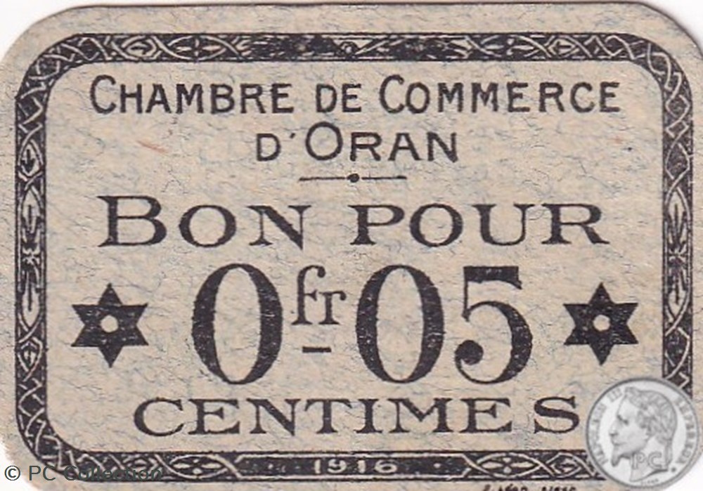 billets afrique algerie 141 46 1916 oran 5 cts cdc