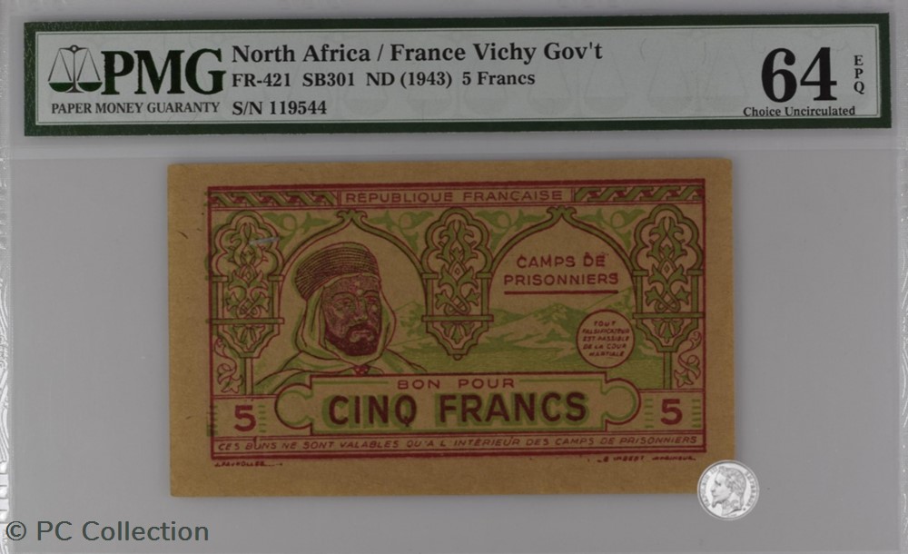 billets afrique bon pour 5 francs algerie camps de prisonniers k 394 1943 pmg 64