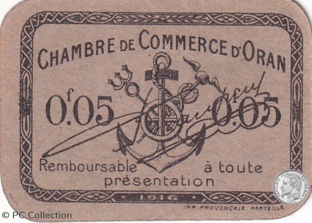 billets afrique algerie 141 50 1916 oran 5 cts cdc
