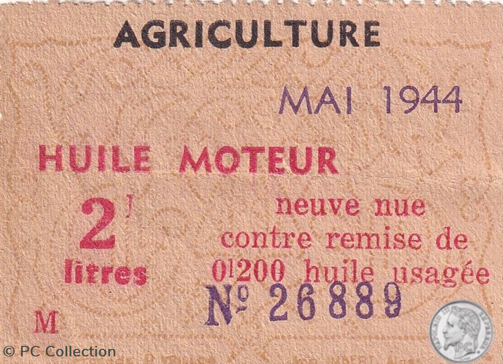 billets afrique algerie rare bon agriculture 2 litres huile moteur 1944