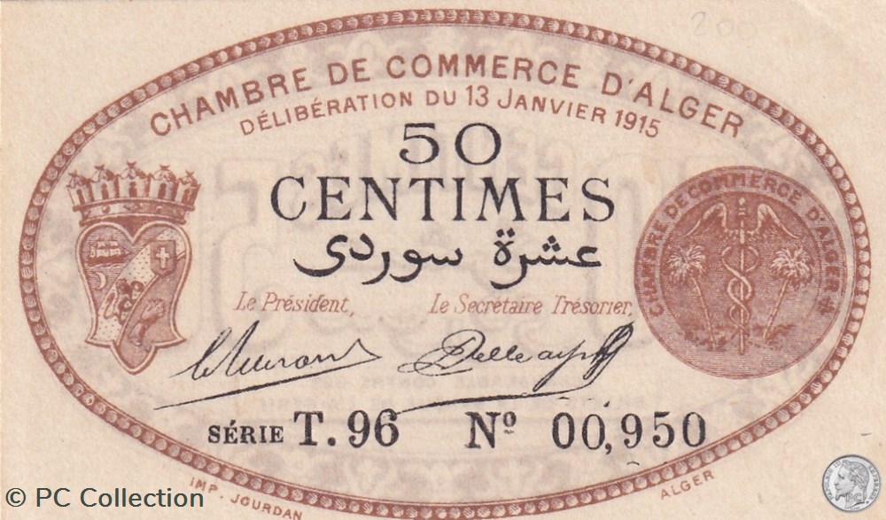 137-9-13/1/1915 Alger 50 cts Cdc.(2) billets afrique algerie 137 9 13 1 1915 alger 50 cts cdc 2