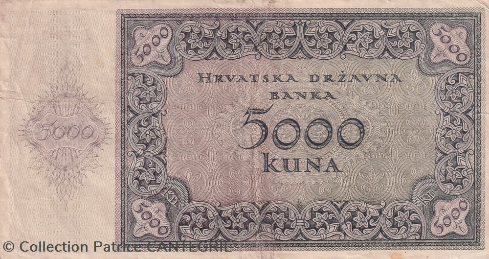 billets europe croatie 1943 pick 14a 5 000 kuna hrvatska drzavna banka ttb