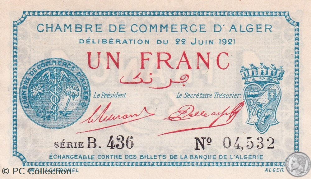 137-22-22/6/1921 Alger 1 Franc Cdc.(1) billets afrique algerie 137 22 22 6 1921 alger 1 franc cdc 1