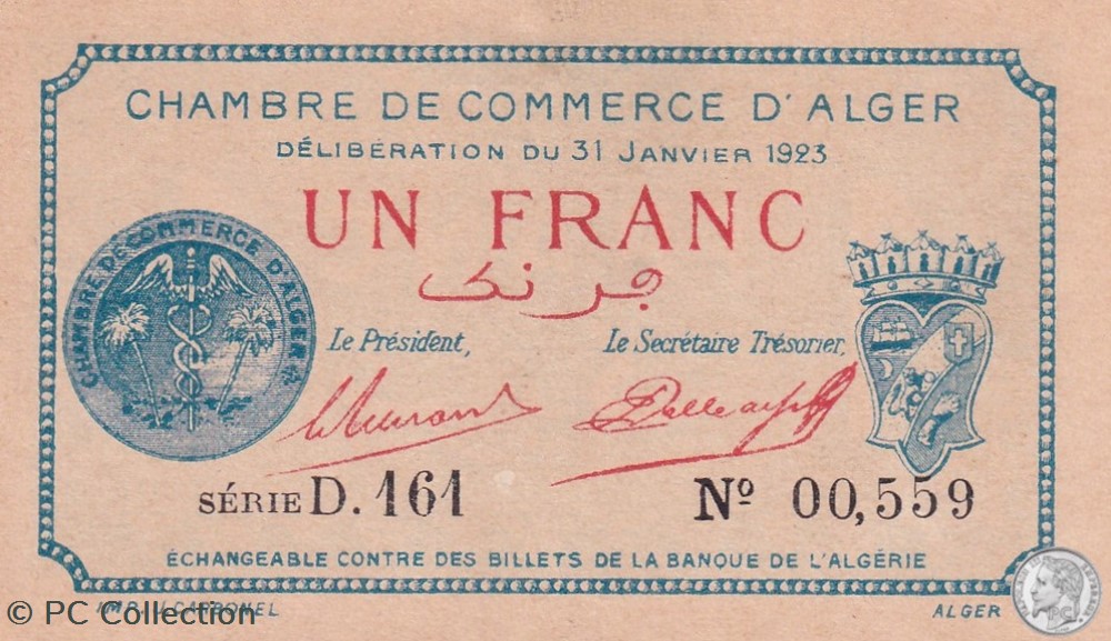 137-26-31/1/1923 Alger 1 Franc Cdc.(4) billets afrique algerie 137 26 31 1 1923 alger 1 franc cdc 4