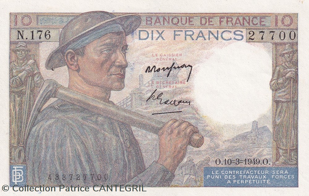 1949 Pick 99f 10 Francs Mineur Unc billets europe france 1949 pick 99f 10 francs mineur unc