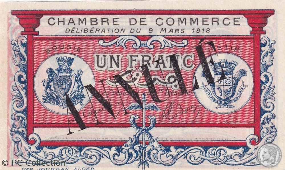 139-7- 9/3/1918 Bougie Sétif 1 Franc Cdc Séries ANNULE billets afrique algerie 139 7 9 3 1918 bougie setif 1 franc cdc series annule