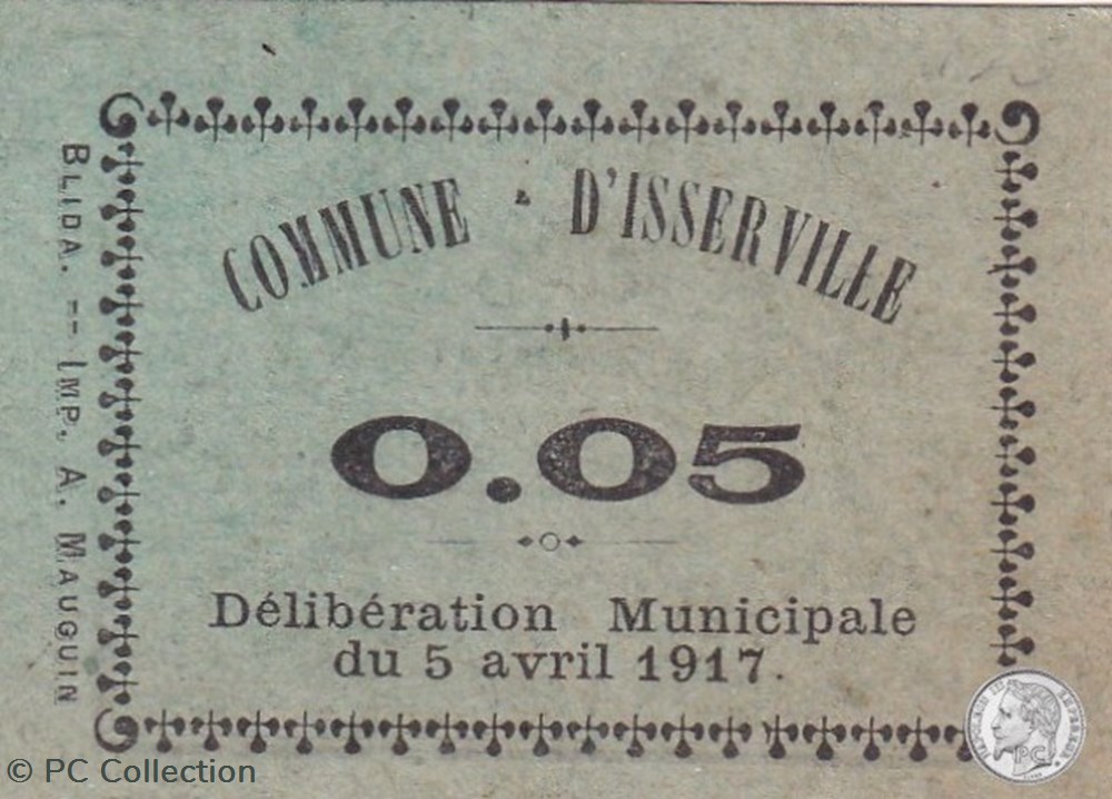 ISSERVILLE 1 - vert - 0,05 franc 1917 billets afrique algerie isserville 1 vert 0 05 franc 1917