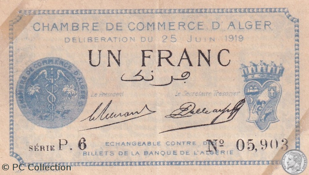 137-12-25/6/1919 Alger 1 Franc Cdc.(1) billets afrique algerie 137 12 25 6 1919 alger 1 franc cdc 1