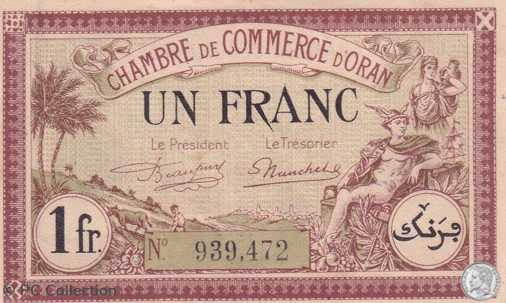 141-37- 14/2/1923 Oran 1 Franc Cdc billets afrique algerie 141 37 14 2 1923 oran 1 franc cdc
