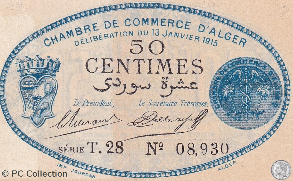 billets afrique algerie 137 8 13 1 1915 alger 50 cts cdc 7