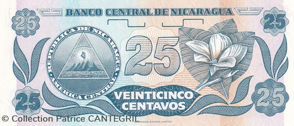 25 Centavos de Córdoba Banco Central de Nicaragua 1991 Unc Pick 170a(2) billets amerique centrale et caraibes 25 centavos de cordoba banco central de nicaragua 1991 unc pick 170a 2
