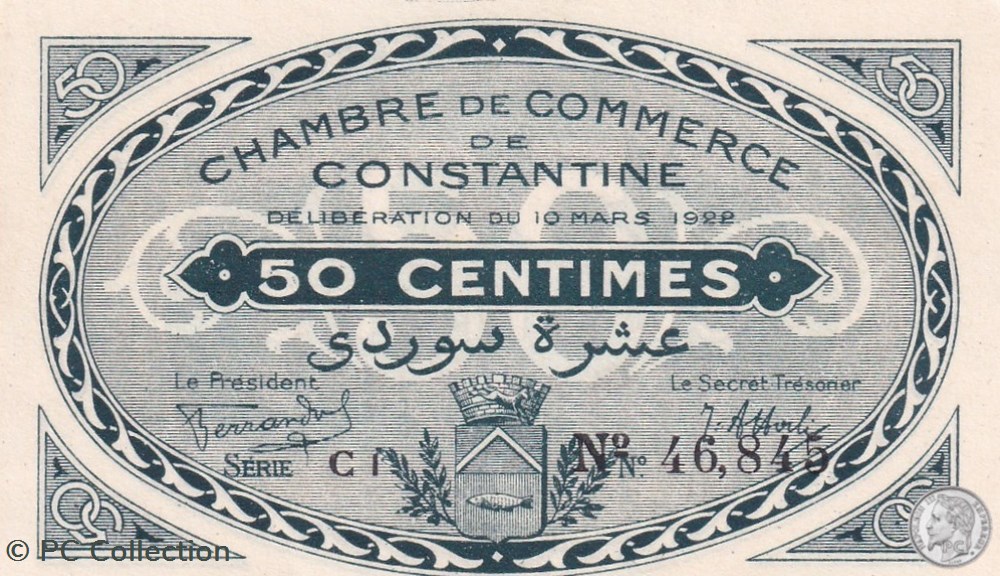 billets afrique algerie 140 36 10 03 1922 constantine 50 centimes cdc series c1