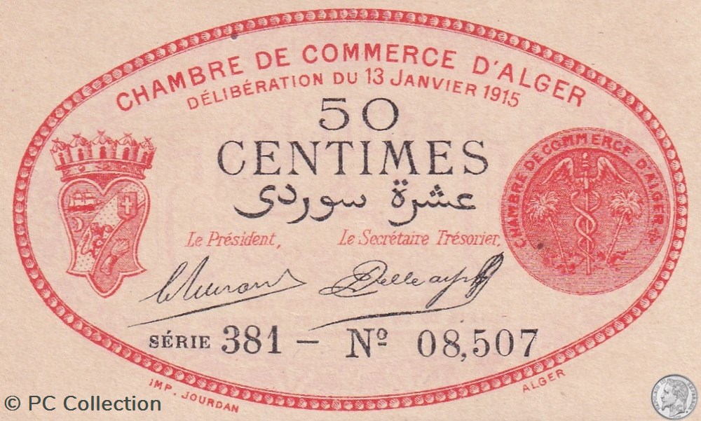 137-5-13/1/1915 Alger 50 cts Cdc. (11) billets afrique algerie 137 5 13 1 1915 alger 50 cts cdc 11